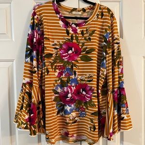 Mustard floral/striped blouse